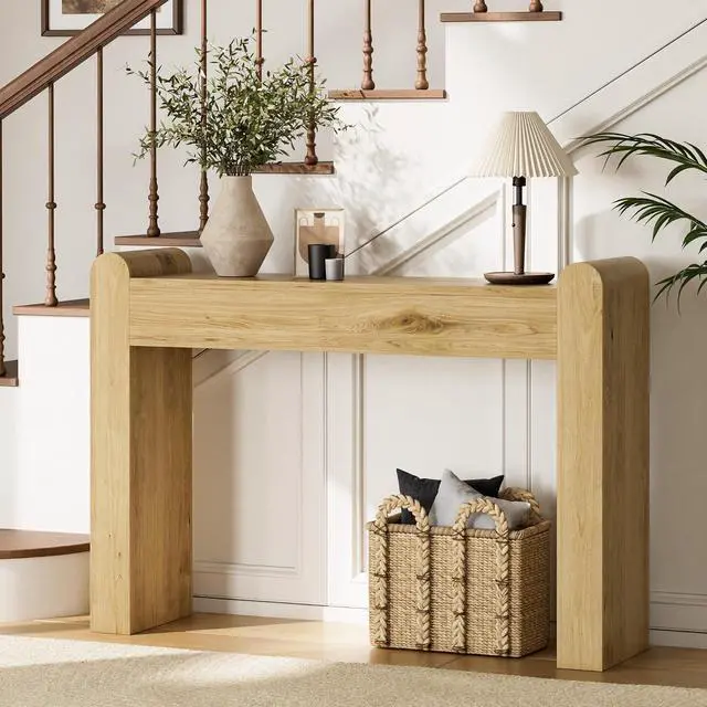 Alt view image 6 of 7 - Arc Entryway Table, 47 Inch Curved Console Table for Hallway | Rounded edges and fluted texture soften narrow spaces; 11.8"D profile fits entryway, hallway, living room or behind sofa.