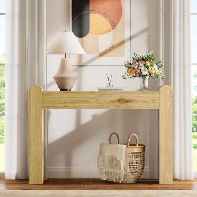 Alt view image 7 of 7 - Arc Entryway Table, 47 Inch Curved Console Table for Hallway | Rounded edges and fluted texture soften narrow spaces; 11.8"D profile fits entryway, hallway, living room or behind sofa.