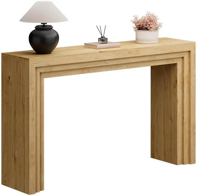 Main image of Console Table for Entryway, 43 Inch Step Design Sofa Table | 11.8"D step console supports up to 110 lb, with anti-tip kit and labeled parts for about 40-minute assembly.