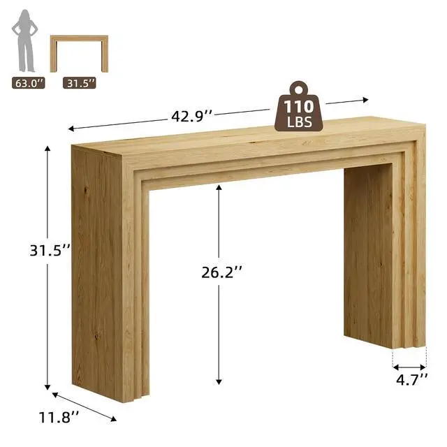 Alt view image 3 of 7 - Console Table for Entryway, 43 Inch Step Design Sofa Table | 11.8"D step console supports up to 110 lb, with anti-tip kit and labeled parts for about 40-minute assembly.