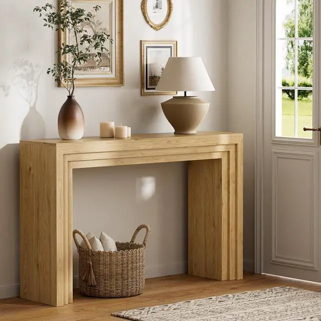 Alt view image 2 of 7 - Console Table for Entryway, 43 Inch Step Design Sofa Table | 11.8"D step console supports up to 110 lb, with anti-tip kit and labeled parts for about 40-minute assembly.