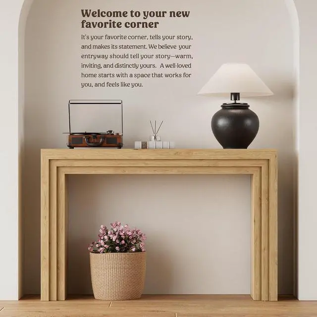 Alt view image 6 of 7 - Console Table for Entryway, 43 Inch Step Design Sofa Table | 11.8"D step console supports up to 110 lb, with anti-tip kit and labeled parts for about 40-minute assembly.