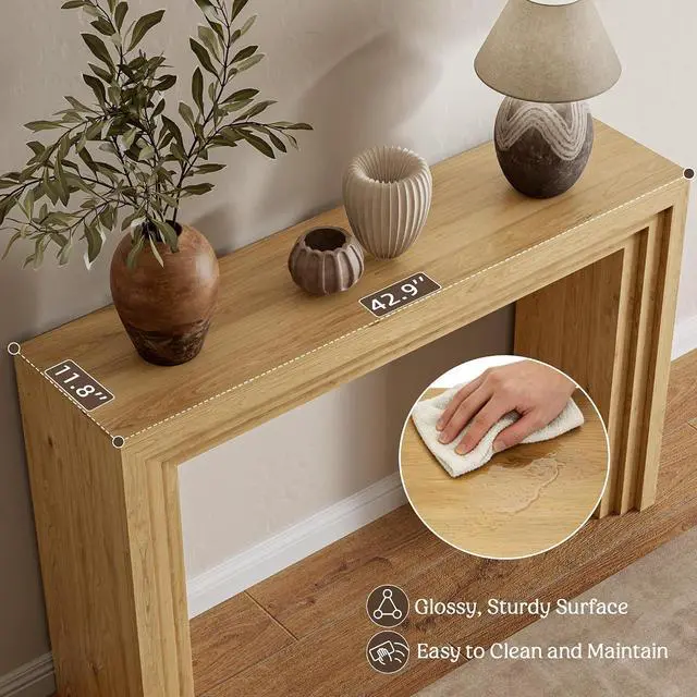 Alt view image 5 of 7 - Console Table for Entryway, 43 Inch Step Design Sofa Table | 11.8"D step console supports up to 110 lb, with anti-tip kit and labeled parts for about 40-minute assembly.