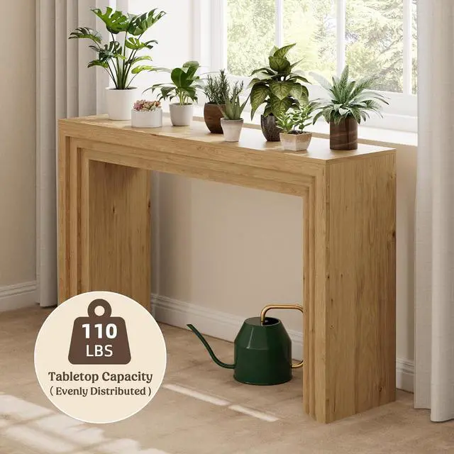 Alt view image 7 of 7 - Console Table for Entryway, 43 Inch Step Design Sofa Table | 11.8"D step console supports up to 110 lb, with anti-tip kit and labeled parts for about 40-minute assembly.