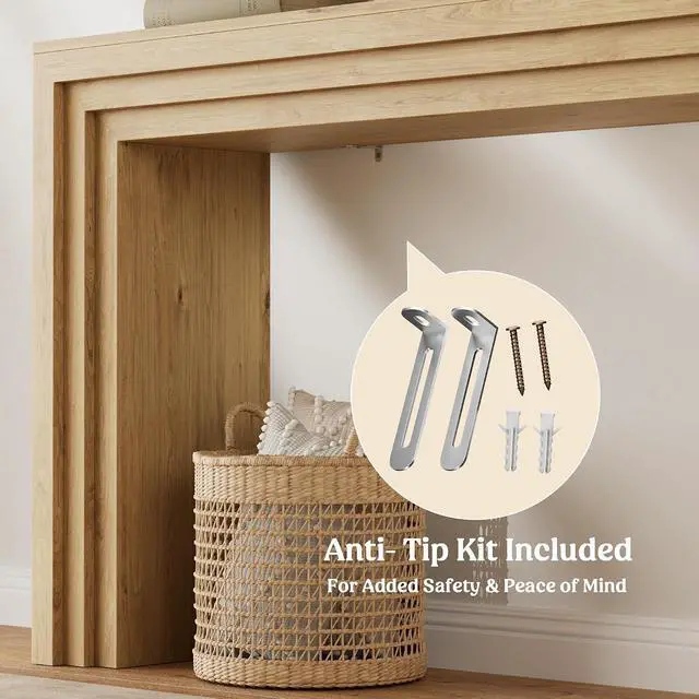 Alt view image 4 of 7 - Console Table for Entryway, 43 Inch Step Design Sofa Table | 11.8"D step console supports up to 110 lb, with anti-tip kit and labeled parts for about 40-minute assembly.