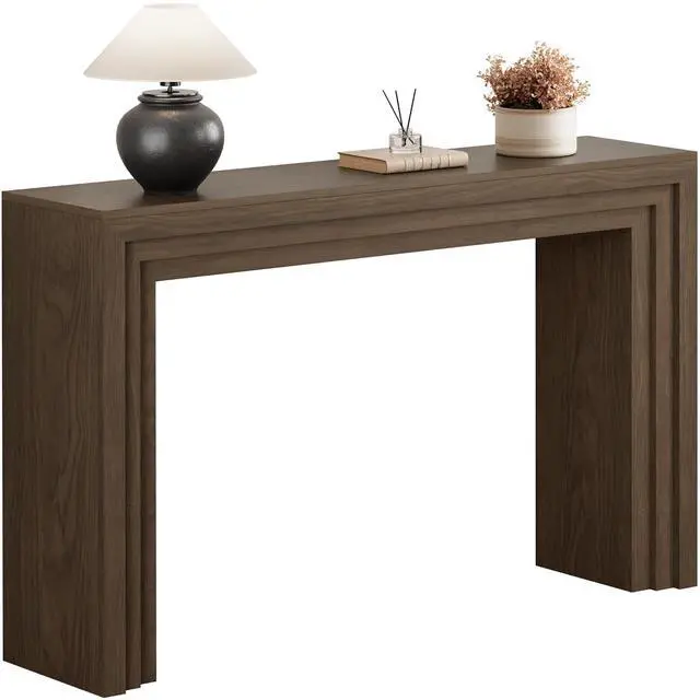 Main image of Console Table for Entryway, 43 Inch Step Design Sofa Table | 11.8"D step console supports up to 110 lb, with anti-tip kit and labeled parts for about 40-minute assembly.