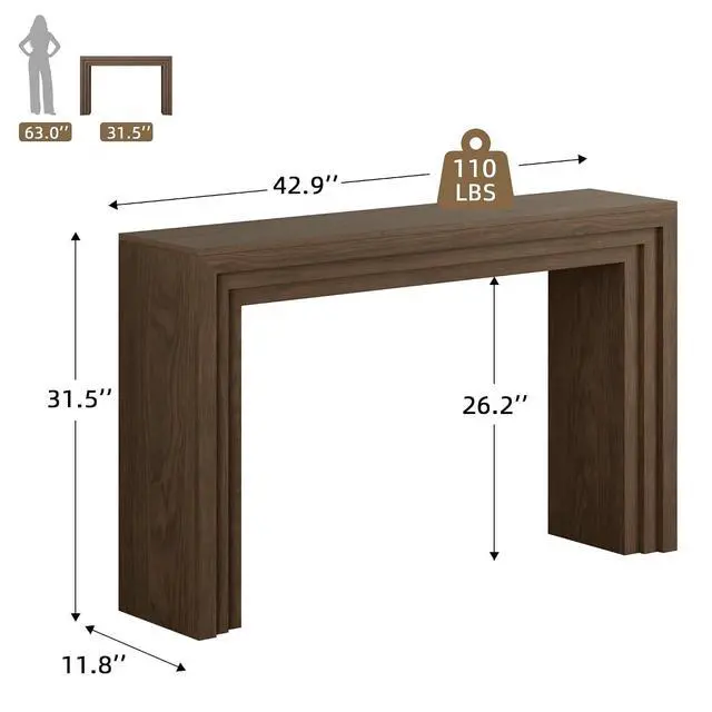 Alt view image 3 of 7 - Console Table for Entryway, 43 Inch Step Design Sofa Table | 11.8"D step console supports up to 110 lb, with anti-tip kit and labeled parts for about 40-minute assembly.
