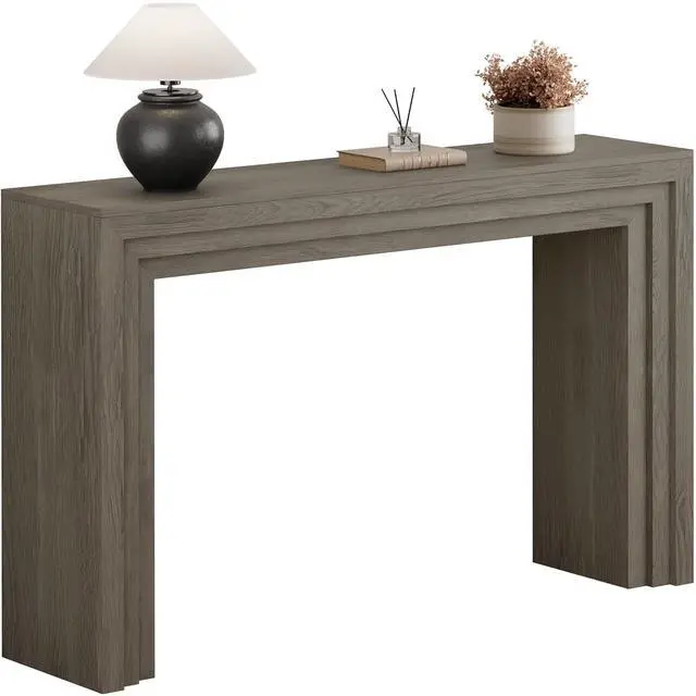 Main image of Console Table for Entryway, 43 Inch Step Design Sofa Table | 11.8"D step console supports up to 110 lb, with anti-tip kit and labeled parts for about 40-minute assembly.