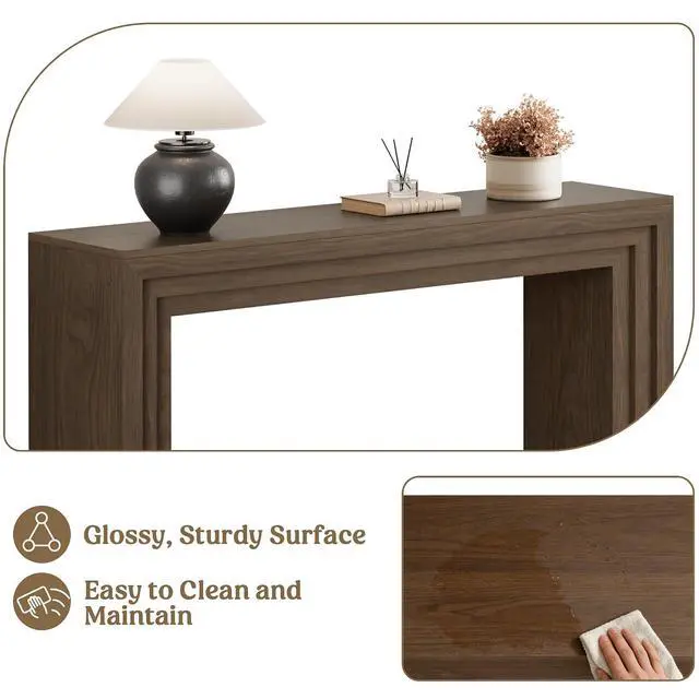 Alt view image 5 of 7 - Console Table for Entryway, 43 Inch Step Design Sofa Table | 11.8"D step console supports up to 110 lb, with anti-tip kit and labeled parts for about 40-minute assembly.