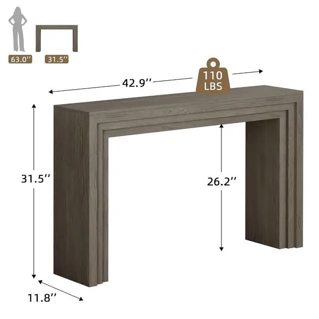 Alt view image 3 of 7 - Console Table for Entryway, 43 Inch Step Design Sofa Table | 11.8"D step console supports up to 110 lb, with anti-tip kit and labeled parts for about 40-minute assembly.