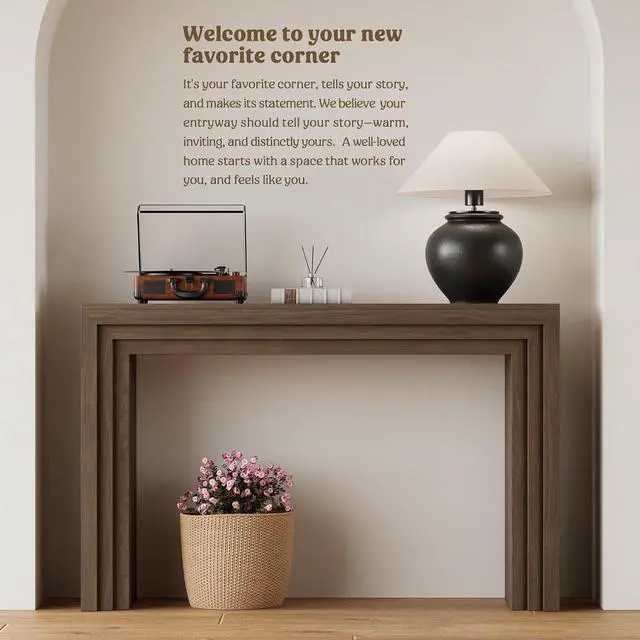 Alt view image 6 of 7 - Console Table for Entryway, 43 Inch Step Design Sofa Table | 11.8"D step console supports up to 110 lb, with anti-tip kit and labeled parts for about 40-minute assembly.