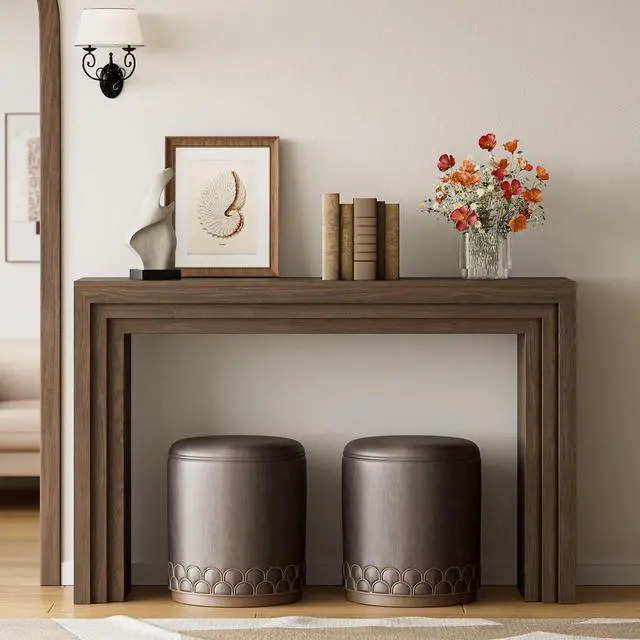 Alt view image 7 of 7 - Console Table for Entryway, 43 Inch Step Design Sofa Table | 11.8"D step console supports up to 110 lb, with anti-tip kit and labeled parts for about 40-minute assembly.