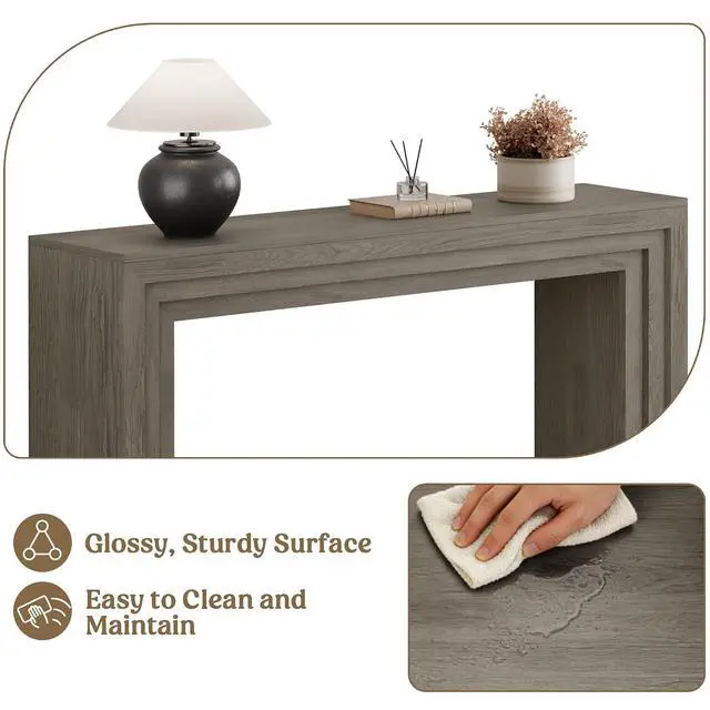 Alt view image 5 of 7 - Console Table for Entryway, 43 Inch Step Design Sofa Table | 11.8"D step console supports up to 110 lb, with anti-tip kit and labeled parts for about 40-minute assembly.