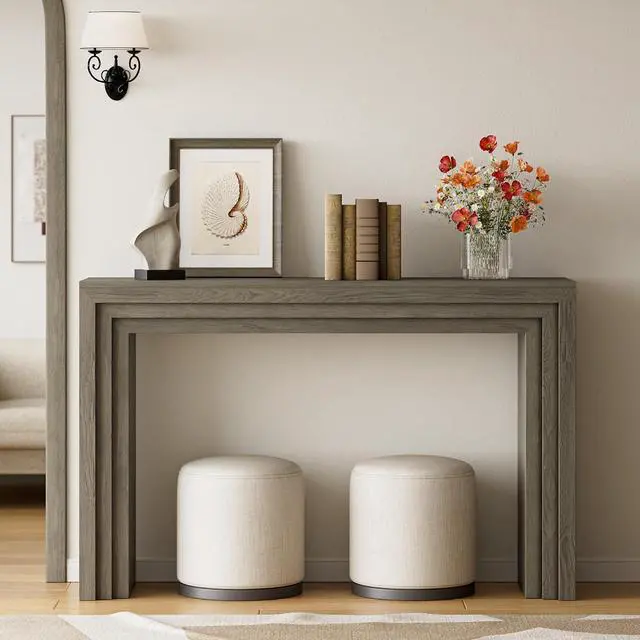 Alt view image 7 of 7 - Console Table for Entryway, 43 Inch Step Design Sofa Table | 11.8"D step console supports up to 110 lb, with anti-tip kit and labeled parts for about 40-minute assembly.