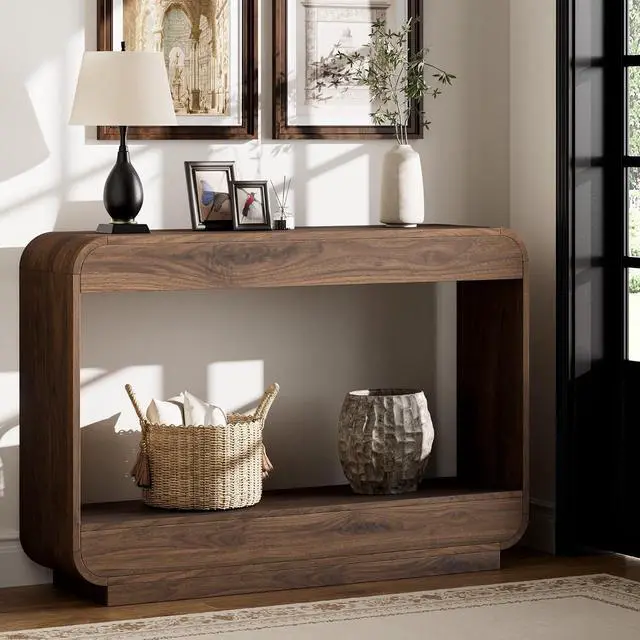 Alt view image 2 of 7 - Waterfall Entryway Table, 43 Inch Console Table for Hallway | 11.8"D waterfall profile holds up to 150 lb; ideal for foyer, hallway, behind couch or a warm welcome zone.