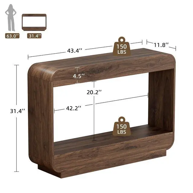 Alt view image 3 of 7 - Waterfall Entryway Table, 43 Inch Console Table for Hallway | 11.8"D waterfall profile holds up to 150 lb; ideal for foyer, hallway, behind couch or a warm welcome zone.