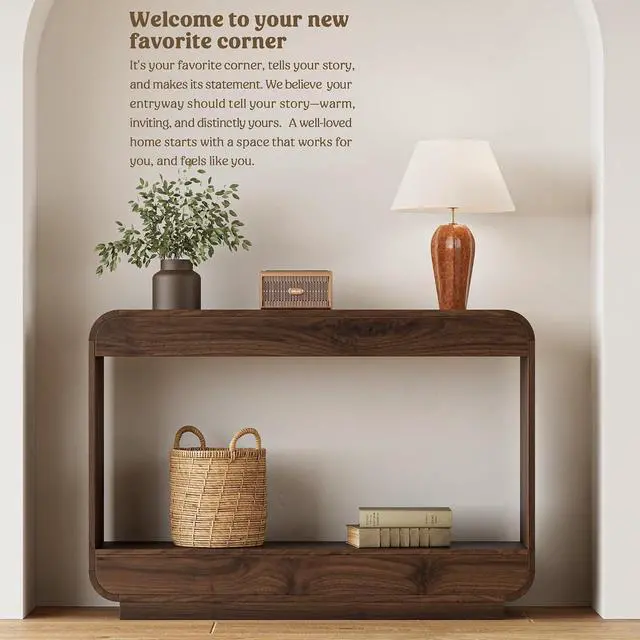 Alt view image 5 of 7 - Waterfall Entryway Table, 43 Inch Console Table for Hallway | 11.8"D waterfall profile holds up to 150 lb; ideal for foyer, hallway, behind couch or a warm welcome zone.