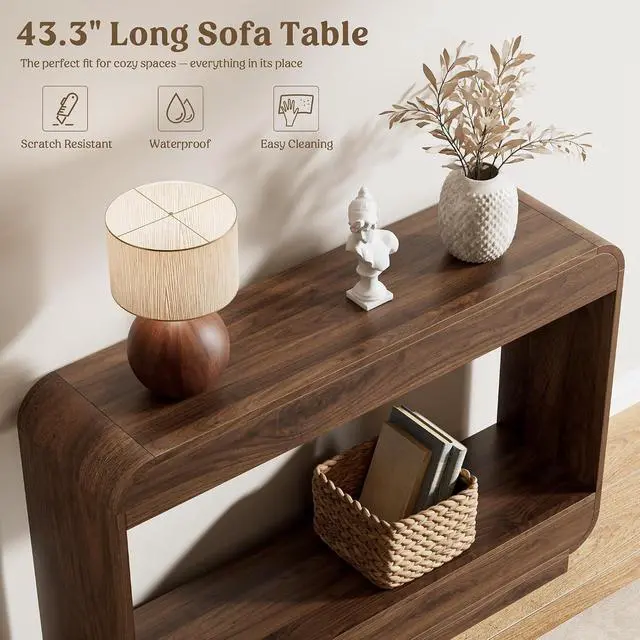 Alt view image 4 of 7 - Waterfall Entryway Table, 43 Inch Console Table for Hallway | 11.8"D waterfall profile holds up to 150 lb; ideal for foyer, hallway, behind couch or a warm welcome zone.