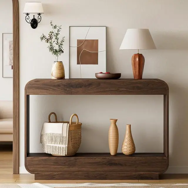 Alt view image 6 of 7 - Waterfall Entryway Table, 43 Inch Console Table for Hallway | 11.8"D waterfall profile holds up to 150 lb; ideal for foyer, hallway, behind couch or a warm welcome zone.