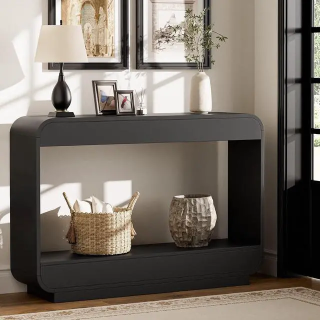 Alt view image 2 of 7 - Waterfall Entryway Table, 43 Inch Console Table for Hallway | 11.8"D waterfall profile holds up to 150 lb; ideal for foyer, hallway, behind couch or a warm welcome zone.