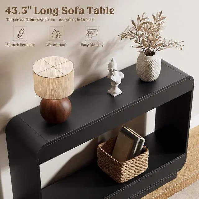 Alt view image 4 of 7 - Waterfall Entryway Table, 43 Inch Console Table for Hallway | 11.8"D waterfall profile holds up to 150 lb; ideal for foyer, hallway, behind couch or a warm welcome zone.