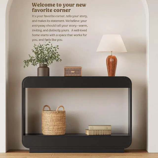 Alt view image 5 of 7 - Waterfall Entryway Table, 43 Inch Console Table for Hallway | 11.8"D waterfall profile holds up to 150 lb; ideal for foyer, hallway, behind couch or a warm welcome zone.