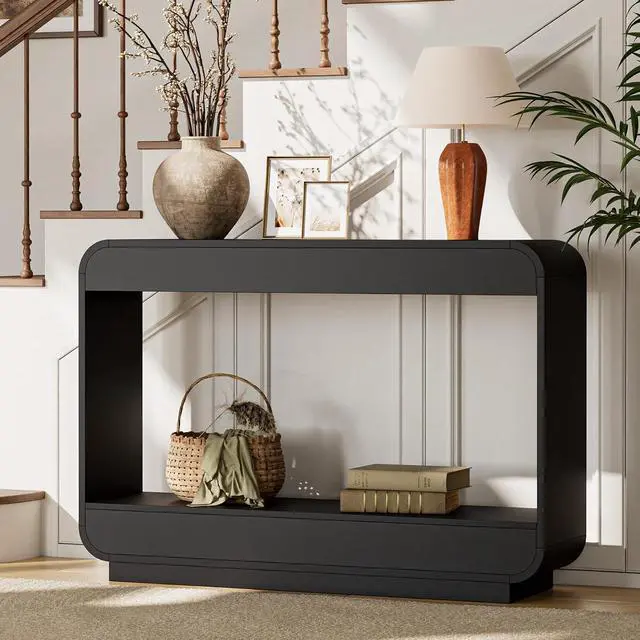 Alt view image 6 of 7 - Waterfall Entryway Table, 43 Inch Console Table for Hallway | 11.8"D waterfall profile holds up to 150 lb; ideal for foyer, hallway, behind couch or a warm welcome zone.