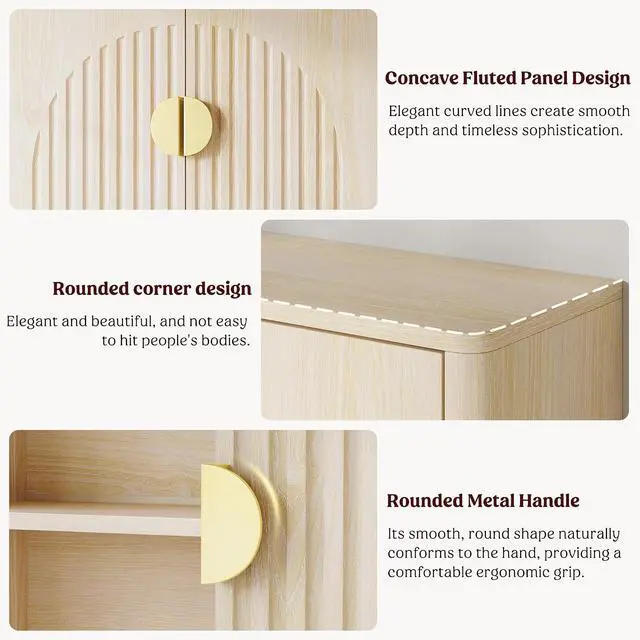 Alt view image 5 of 7 - Bathroom Wall Cabinet with Adjustable Wood Shelf, Fluted Medicine Cabinet with 2 Doors, Over The Toilet Storage Cabinet for Laundry Room, Kitchen, Living Room, Natural