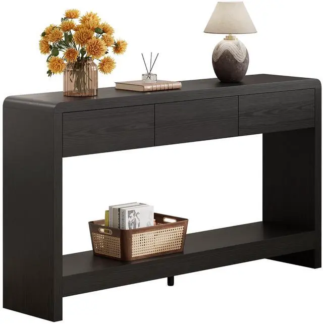 Main image of 55 Inch Entryway Table with 3 Drawers, Waterfall Console Table | 55.1"W slim 11.8"D statement console with 3 wood drawers, open shelf and 265 lb top capacity for large hallway or living room