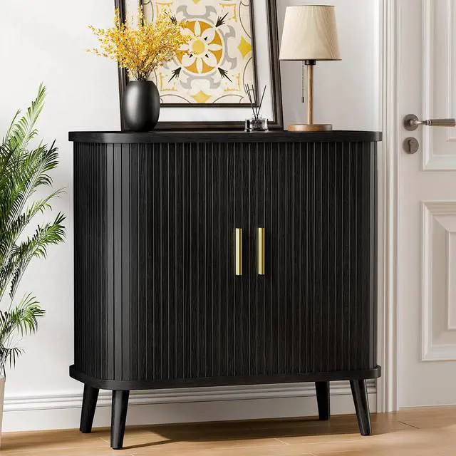 Main image of Black Buffet Cabinet, Sideboard Buffet Storage Cabinet with Sliding Doors, Modern Bar Cabinet for Kitchen & Dining Room