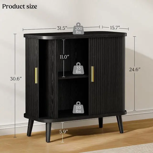Alt view image 2 of 7 - Black Buffet Cabinet, Sideboard Buffet Storage Cabinet with Sliding Doors, Modern Bar Cabinet for Kitchen & Dining Room