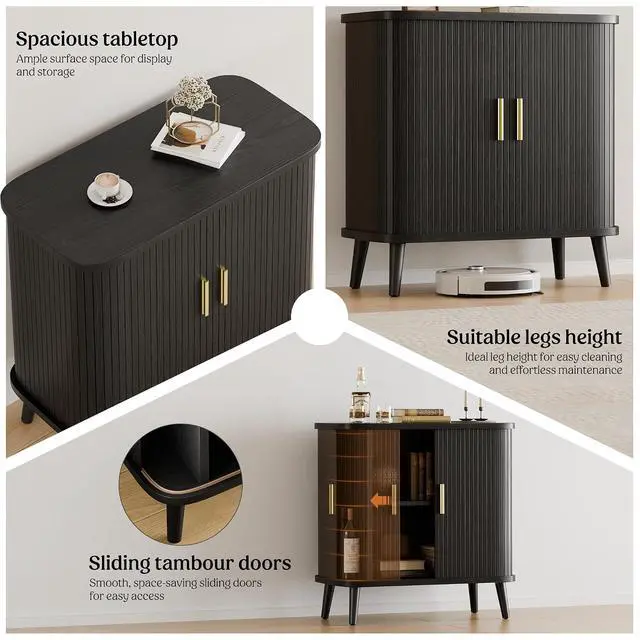 Alt view image 4 of 7 - Black Buffet Cabinet, Sideboard Buffet Storage Cabinet with Sliding Doors, Modern Bar Cabinet for Kitchen & Dining Room
