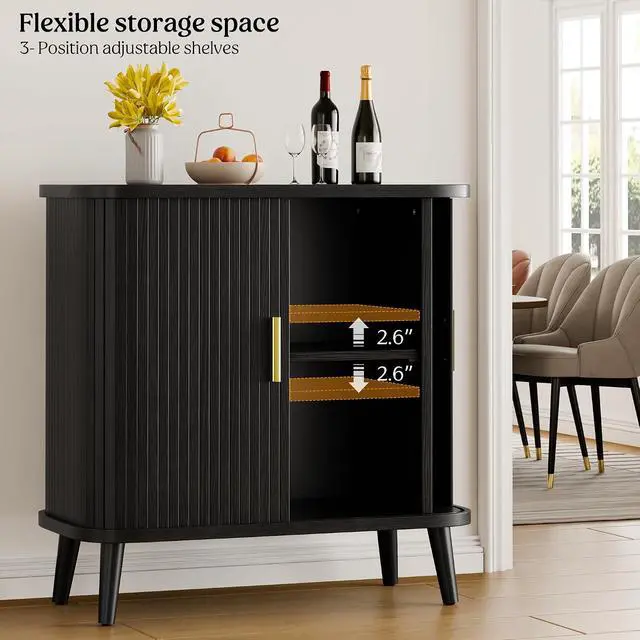 Alt view image 5 of 7 - Black Buffet Cabinet, Sideboard Buffet Storage Cabinet with Sliding Doors, Modern Bar Cabinet for Kitchen & Dining Room