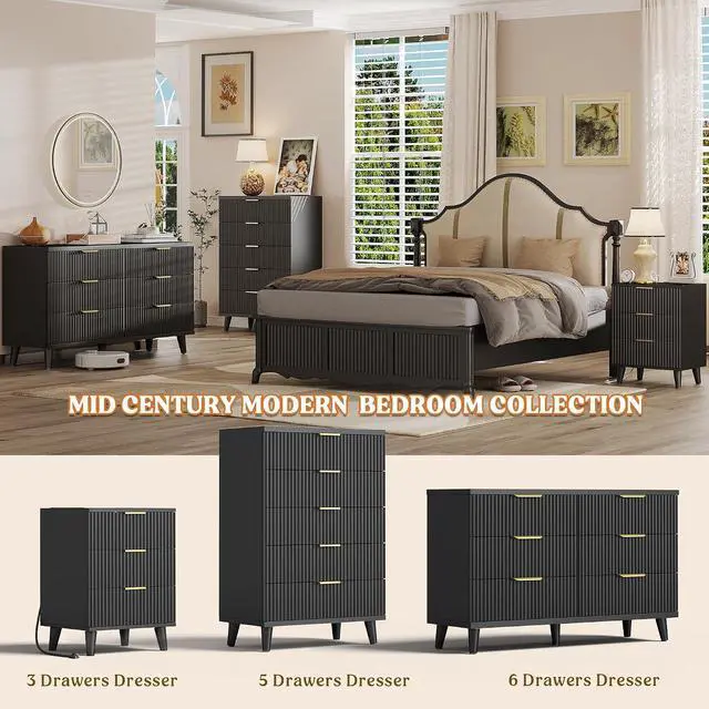 Alt view image 6 of 7 - Wood 3 Drawers Dresser Fluted Night Stand with Charging Station, Natural Nightstand 3 Storage Drawers Dresser Modern Side Table, Bedside Table for Bedroom