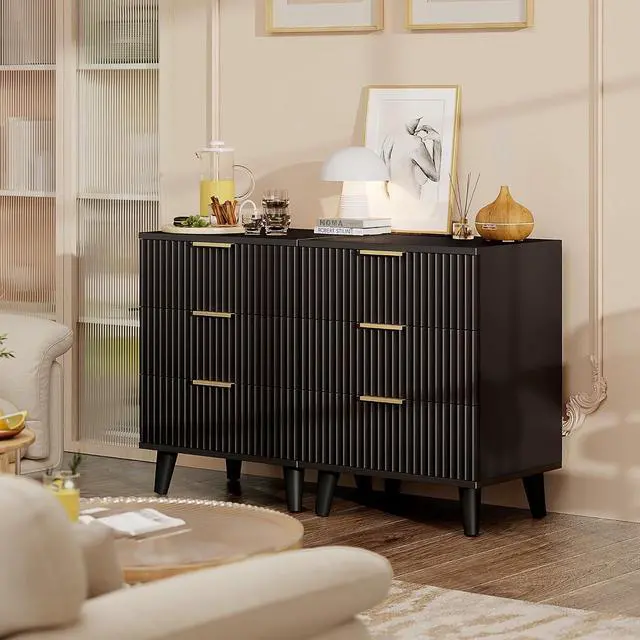 Alt view image 7 of 7 - Wood 3 Drawers Dresser Fluted Night Stand with Charging Station, Natural Nightstand 3 Storage Drawers Dresser Modern Side Table, Bedside Table for Bedroom