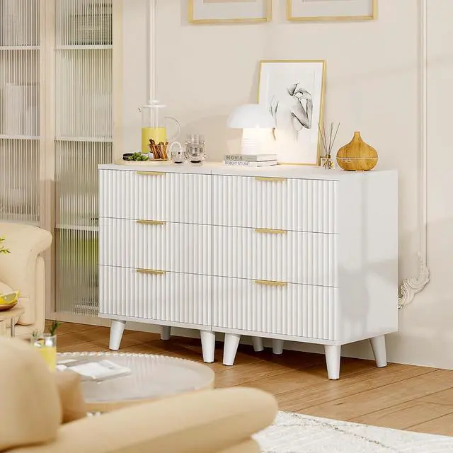 Alt view image 7 of 7 - Wood 3 Drawers Dresser Fluted Night Stand with Charging Station, White Storage Nightstand Modern Side Table, Bedside Table for Bedroom, Entryway White