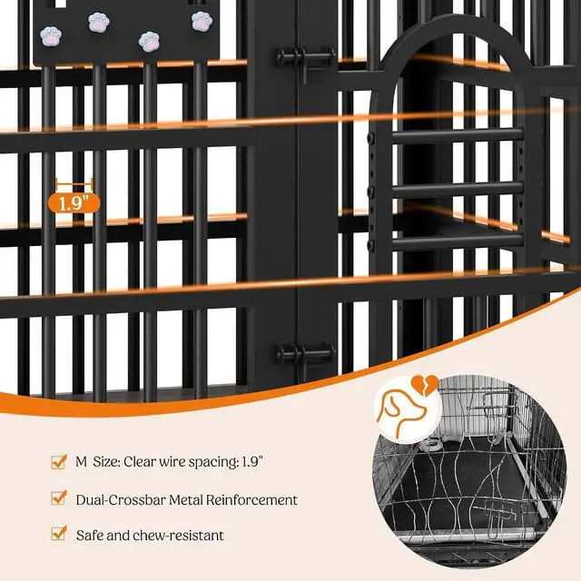 Alt view image 6 of 7 - Dog Crate Furniture 31.5" Wooden Dog Kennel Table with Bowls Heavy Duty Dog Crates for Small/Medium/Large Dogs, Dog Kennel Furniture Indoor as TV Stand End Table,Grey