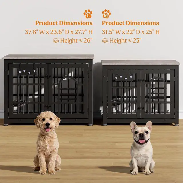 Alt view image 3 of 7 - Dog Crate Furniture 31.5" Wooden Dog Kennel Table with Bowls Heavy Duty Dog Crates for Small/Medium/Large Dogs, Dog Kennel Furniture Indoor as TV Stand End Table,Grey