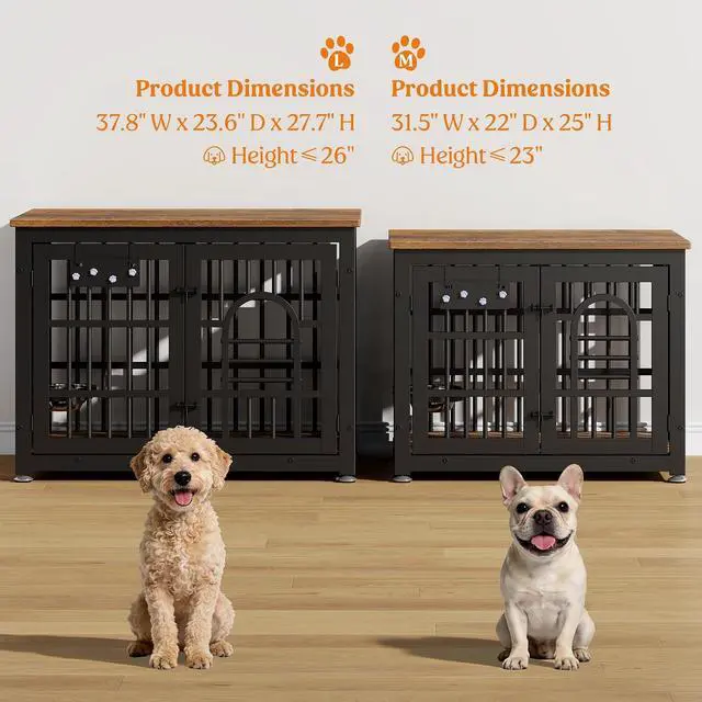 Alt view image 3 of 7 - Dog Crate Furniture 31.5" Wooden Dog Kennel Table with Bowls Heavy Duty Dog Crates for Small/Medium/Large Dogs, Dog Kennel Furniture Indoor as TV Stand End Table,Brown