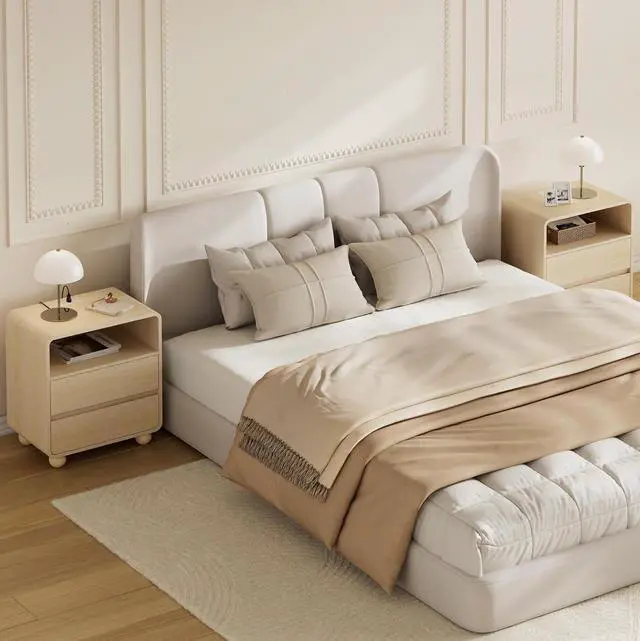 Alt view image 7 of 7 - Night Stand with Drawers, Modern Bedside End Table with Charging Station, Curved Profile Design Storage Nightstand for Bedroom, Natural