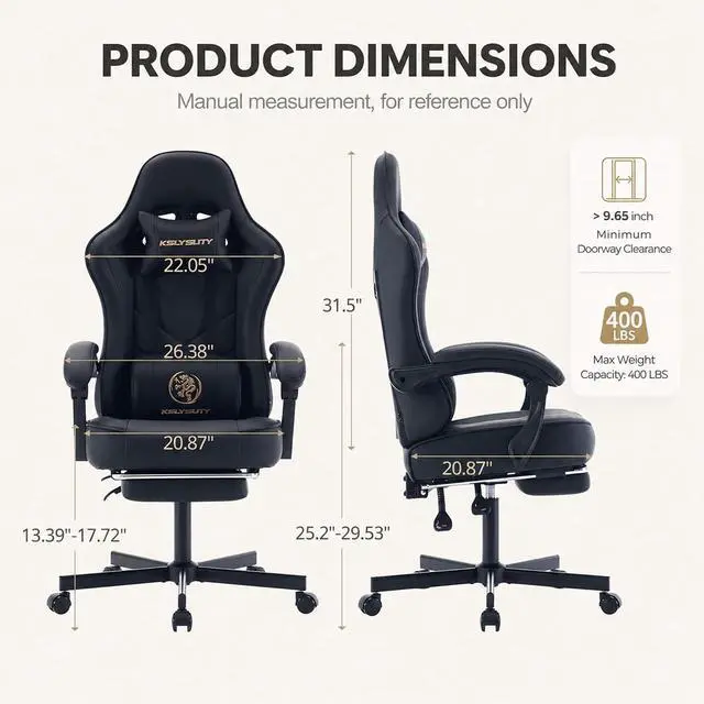 Alt view image 3 of 7 - Office Desk Computer Gaming Chair for Adults, Ergonomic High Back Gamer Chair with Massage and Pocket Spring Cushion, Swivel Comfy Video Game Chairs with Footrest and Lumbar Support (Black)