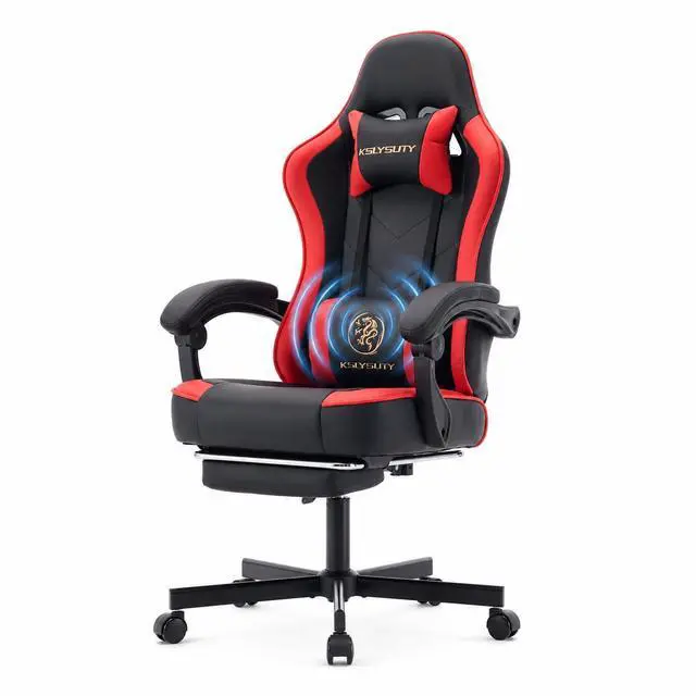 Main image of Office Desk Computer Gaming Chair for Adults, Ergonomic High Back Gamer Chair with Massage and Pocket Spring Cushion, Swivel Comfy Video Game Chairs with Footrest and Lumbar Support (Black Red)
