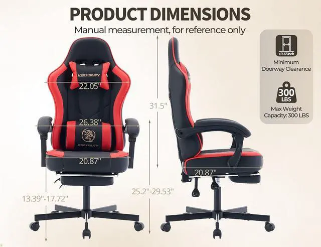 Alt view image 3 of 7 - Office Desk Computer Gaming Chair for Adults, Ergonomic High Back Gamer Chair with Massage and Pocket Spring Cushion, Swivel Comfy Video Game Chairs with Footrest and Lumbar Support (Black Red)