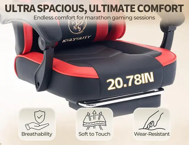 Alt view image 4 of 7 - Office Desk Computer Gaming Chair for Adults, Ergonomic High Back Gamer Chair with Massage and Pocket Spring Cushion, Swivel Comfy Video Game Chairs with Footrest and Lumbar Support (Black Red)