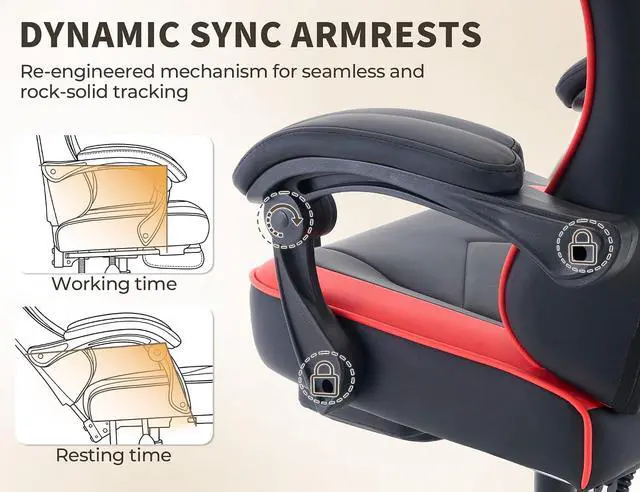 Alt view image 6 of 7 - Office Desk Computer Gaming Chair for Adults, Ergonomic High Back Gamer Chair with Massage and Pocket Spring Cushion, Swivel Comfy Video Game Chairs with Footrest and Lumbar Support (Black Red)