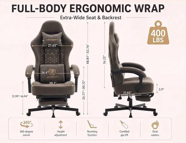 Alt view image 2 of 7 - Office Desk Computer Gaming Chair for Adults, Ergonomic High Back Gamer Chair with Massage and Pocket Spring Cushion, Swivel Comfy Video Game Chairs with Footrest and Lumbar Support (Pro Grey)