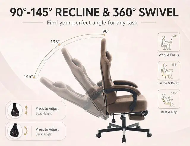 Alt view image 4 of 7 - Office Desk Computer Gaming Chair for Adults, Ergonomic High Back Gamer Chair with Massage and Pocket Spring Cushion, Swivel Comfy Video Game Chairs with Footrest and Lumbar Support (Pro Brown)