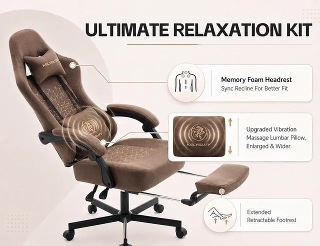 Alt view image 6 of 7 - Office Desk Computer Gaming Chair for Adults, Ergonomic High Back Gamer Chair with Massage and Pocket Spring Cushion, Swivel Comfy Video Game Chairs with Footrest and Lumbar Support (Pro Brown)