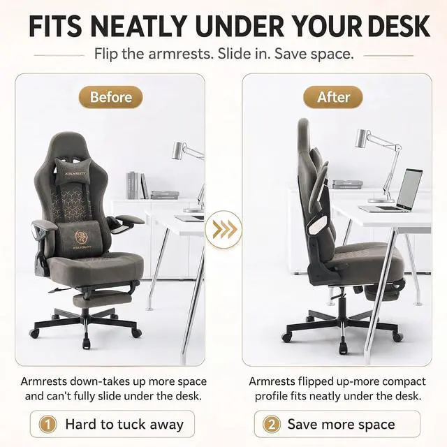 Alt view image 4 of 7 - Ergonomic Gaming Chair for Adults with Mechanical Arm Armrests, Big and Tall High Back Computer Desk Chair with Footrest & Lumbar Support, Comfortable PC Gamer Chair(Grey Leather)