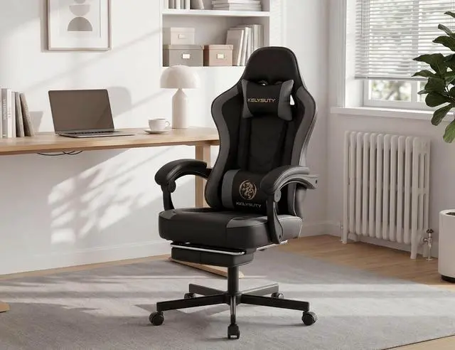 Alt view image 2 of 7 - Office Desk Computer Gaming Chair for Adults, Ergonomic High Back Gamer Chair with Massage and Pocket Spring Cushion, Swivel Comfy Video Game Chairs with Footrest and Lumbar Support (Black Grey)